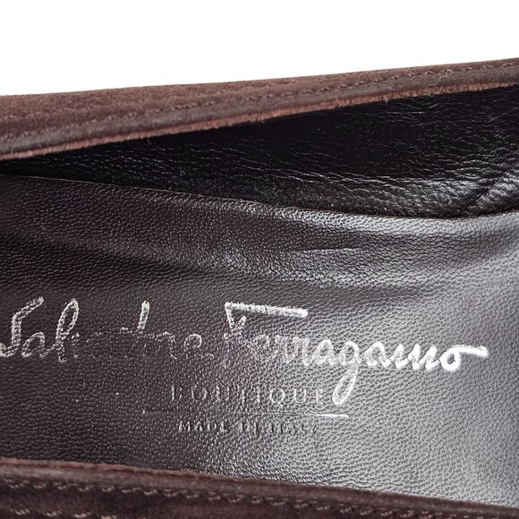 Salvatore Ferragamo Shoes Size 9.5B Womens Brown Suede Slip On Loafers Comfort - Picture 6 of 11